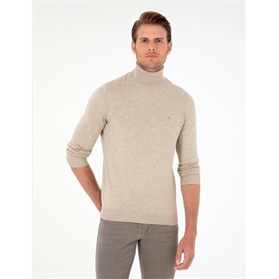 Песчанный меландж Slim Fit Fisherman воротник базовый трикотажный свитер