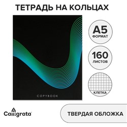 Тетрадь на кольцах A5 160 листов в клетку Calligrata «Графика на чёрном», обложка 7БЦ, без вырубки под кольца, блок офсет