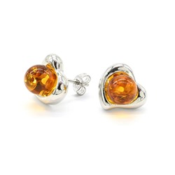Серьги гвоздики с янтарём Сердце 14*12мм цв.медовый, 3,7г