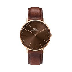 Reloj de cuarzo de piel y chapado en oro rosa Classic St Mawes