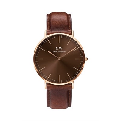 Reloj de cuarzo de piel y chapado en oro rosa Classic St Mawes