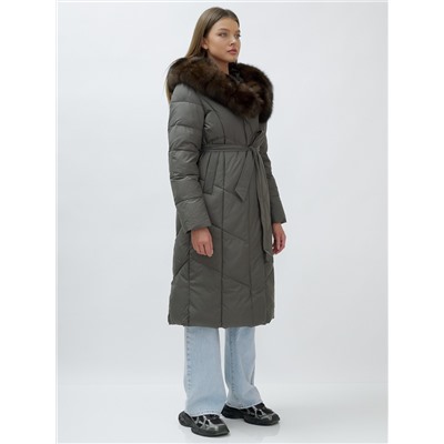 Пальто женское зимние с мехом песец люкс класса серого цвета 625Sr