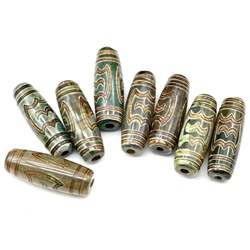 Бусины Дзи "Гаруда" из агата бочонок 10*30мм цв.зеленый, 1 бусина