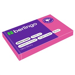 Самоклеящийся блок Berlingo "Ultra Sticky", 50*75мм, 80л., розовый неон