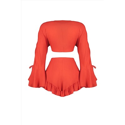 Красные плетения Frilly Blouse Shorts Set Set tbess23au00128