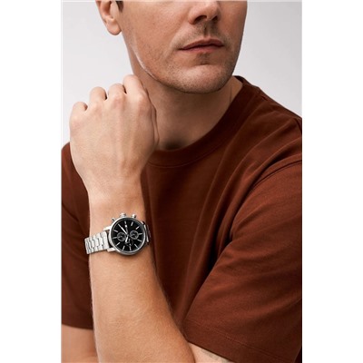 Reloj de cuarzo de acero Rhett - Plateado