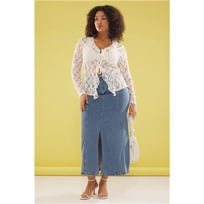 Белая кружевная вязание Blought Blouse TBBSS25AF0000666