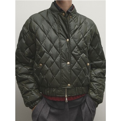 Chaqueta bomber rellena plumón y plumas rombos