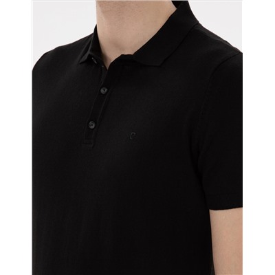 Black Slim Fit Button Polo Yaka Knitwear T -Fork