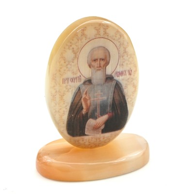 Икона из селенита "Сергий Радонежский" на подставке, 45*25*65мм