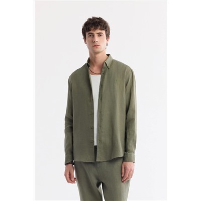 Khaki 100 %льняная рубашка на пуговицах