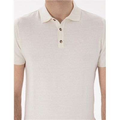 Кнопка Ecru Slim Fit с Polo Yaka Knitwear T -Fork