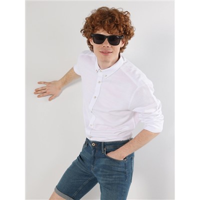 Slim Fit Рубашка шея плоская мужская белая рубашка с длинным рукавом