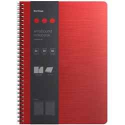 Бизнес-тетрадь А4+, 80л., Berlingo "Steel&Style", клетка, на гребне, 80г/м2, пластик. (полифом) обложка, линейка-закладка, красная