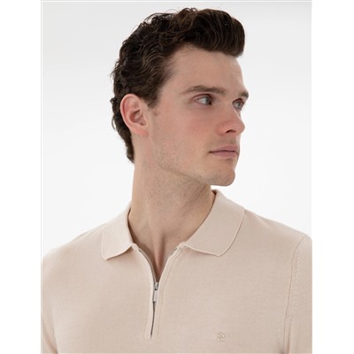Бежевый тонкий посадка на молнии Polo yaka basic knitwear kazakh