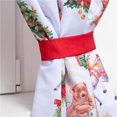 Комплект штор для кухни с подхватами «Новогодняя сказка» 145×180 см - 2 штуки, габардин