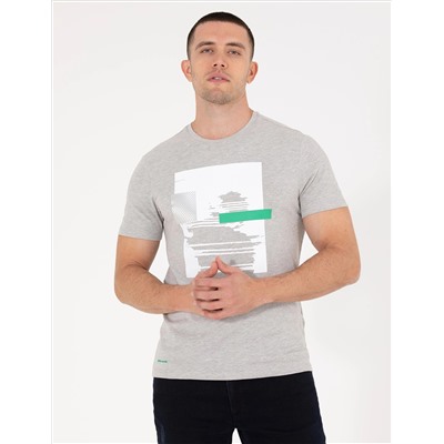 Светло -серый меландж Slim Fit Print Print Cycling Bike T -For