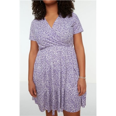 Lila V -neck Цветочный рисунок вязание вязание большого размера TBBSS22EL1638