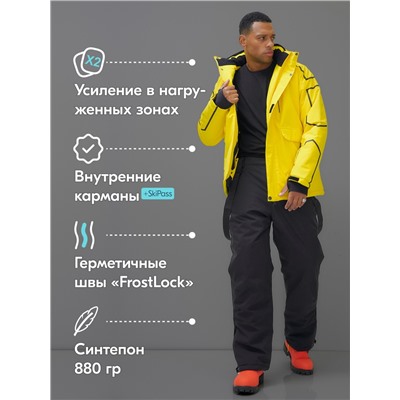 Горнолыжный костюм мужской зимний желтого цвета 390J