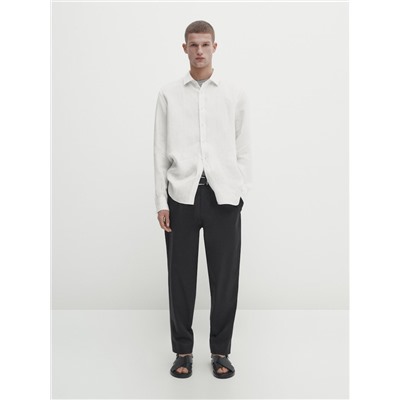 Camisa lino sarga rayas relaxed fit