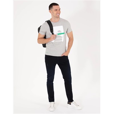 Светло -серый меландж Slim Fit Print Print Cycling Bike T -For