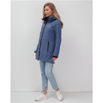 Парка спортивная женская с капюшоном softshell синего цвета 9568S