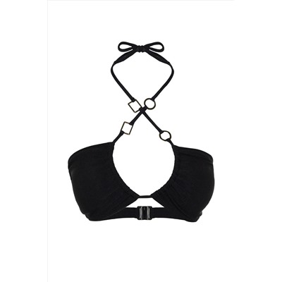 Черный бикини-топ без бретелек с аксессуарами TBESS24BU00010