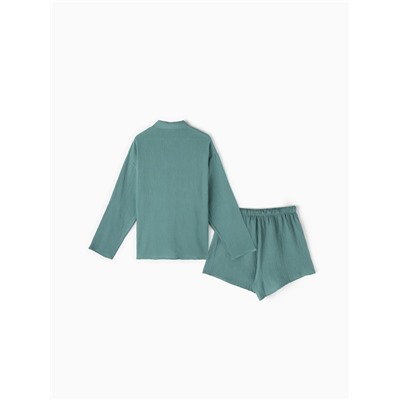 Комплект домашний женский (рубашка, шорты) KAFTAN Basic размер 44-46, зеленый