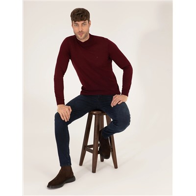 Bordeaux Slim Fit Half Fisherman Sece Sheam. Смешанный базовый вязаный свитер