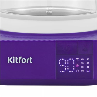 Чайник электрический Kitfort КТ-6191, стекло, 1.3 л, 800 Вт, бело-фиолетовый