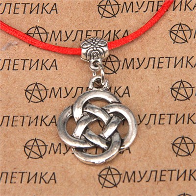 KB043 Браслет на красной нити Кельтский узел (защита), цвет серебр.