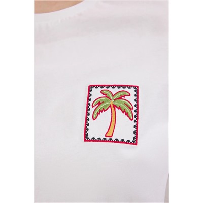 White Basic Fit Embroidery 100 %Большой размер вязаная футболка TBBSS25BF00058