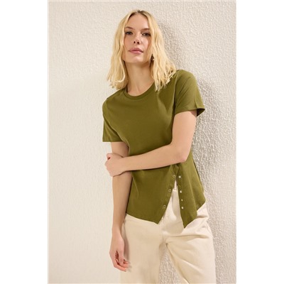Khaki 100 %хлопок обычный/нормальный скольжение плесени детализированная вязаная футболка Twoss25ts00029