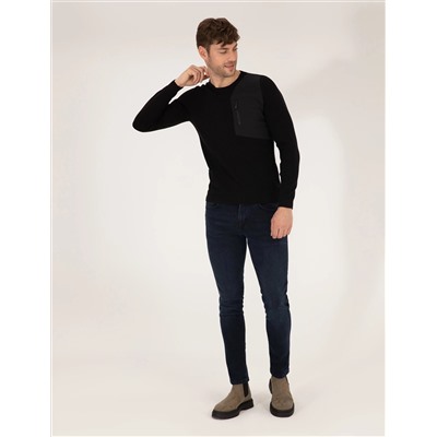 Black Slim Fit Bike Yaka Knitwear свитер
