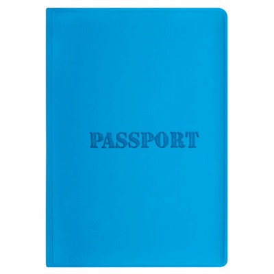 Обложка для паспорта, мягкий полиуретан, "PASSPORT", голубая, STAFF, 238405