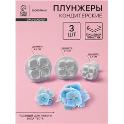Плунжеры кондитерские Доляна «Клевер», набор 3 шт, d=4,8/3,7/2,7 см, пластик, белые