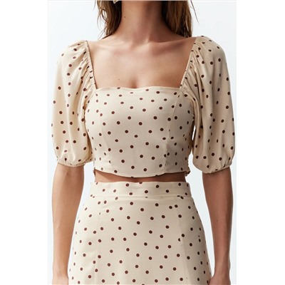 Бежевая щель MIDI Viscose Plaving Polka Dot Blouse-ETC Team Twoss20au0097