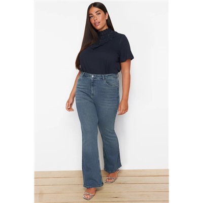 Синяя высокая талия комфорт испанский пахта Flare Fit Jean TBBSS24CJ00046