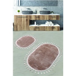 Набор ковриков для ванной Карвен POST DOKUMA OVAL SACAKLI/мех с бахрамой 50*60-60*100 KV 413 cappucino/капучино
