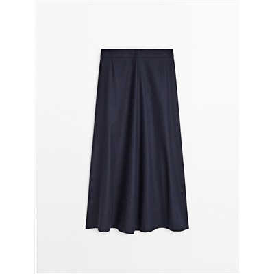 Falda midi vuelo mezcla lana azul marino
