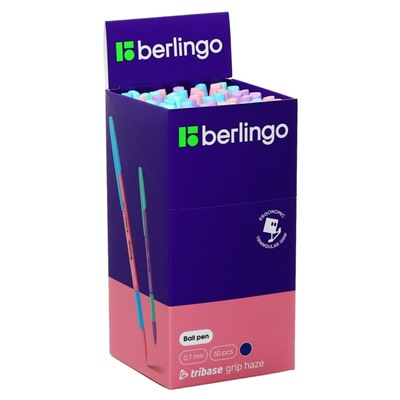 Ручка шариковая Berlingo Tribase grip haze, стержень синий 0.7 мм, грип, корпус МИКС