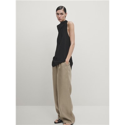 Pantalón lino wide leg