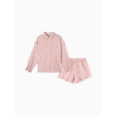 Комплект домашний женский (рубашка, шорты) KAFTAN «Муслин: pink leopard» размер 52-54, розовый