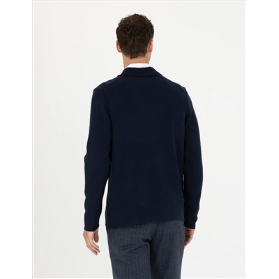 Темно -синий Melanj Slim Fit Button Kintwear Cardigan