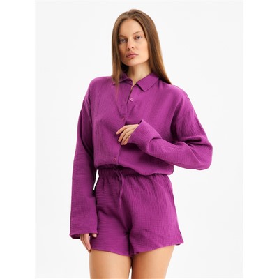 Комплект домашний женский (рубашка, шорты) KAFTAN Basic размер 52-54, сиреневый