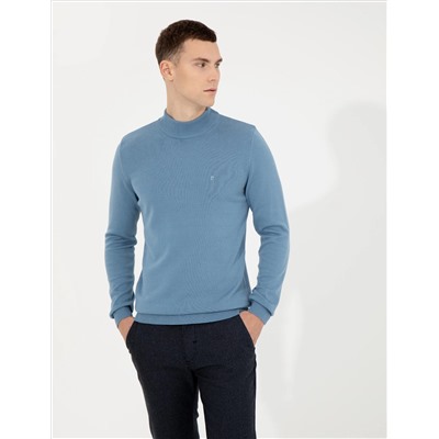 Blue Slim Fit Half Fisherman воротник базовый вязаный свитер