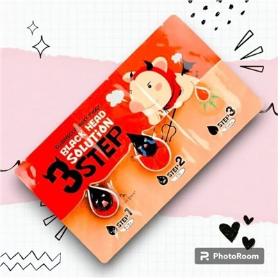 Elizavecca Набор/Патчи для удаления черных точек Black Head Solution 3 Step Nose Strip, 1шт