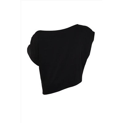 Черная лодочная ткацкая блузка TBBSS24AF00038