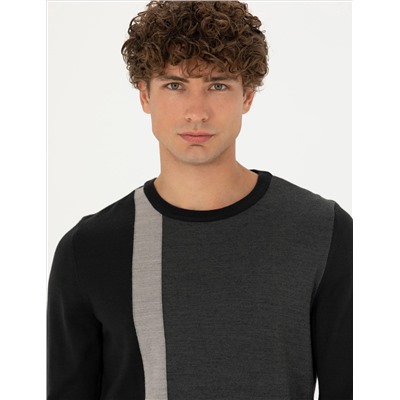 Black Slim Fit Bicycle Olcemed Wool Siped Sweater
