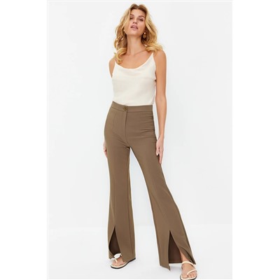 Chaki Flare Slite Подробная тканые брюки Twoaw22pl0046